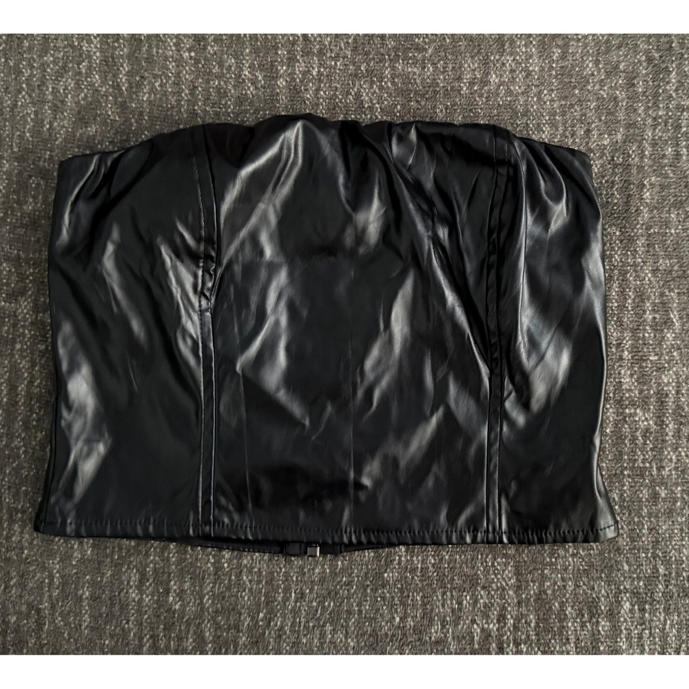 Luvalot Black Faux Leather Corset Top, Zip Up Closure, Party Clubwear